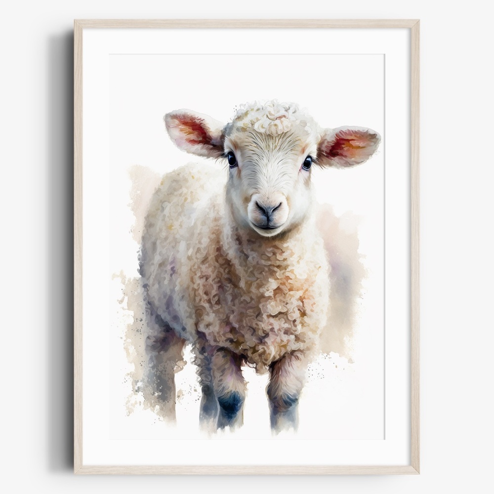 Watercolor Cute Floral Sheep Lamb Wall Art Illustration Print Poster Unframed